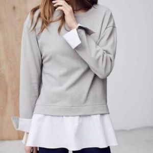 Eri + Ali Anthropologie Gray White Layered Poplin Sweater, Size XS